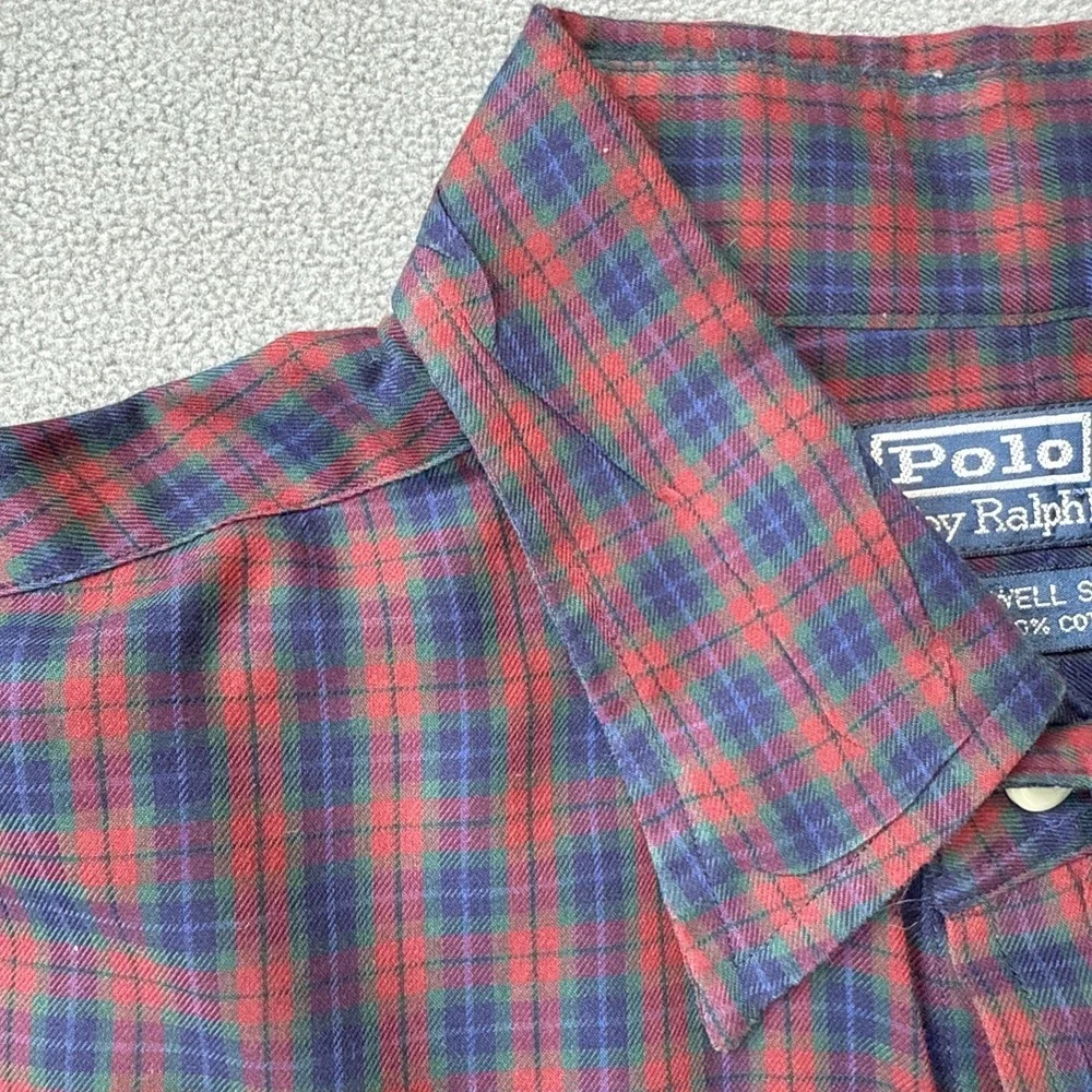 Polo Ralph Lauren Shirt Mens Medium Red Tartan Plaid Lowell Sport Sleeved Cotton